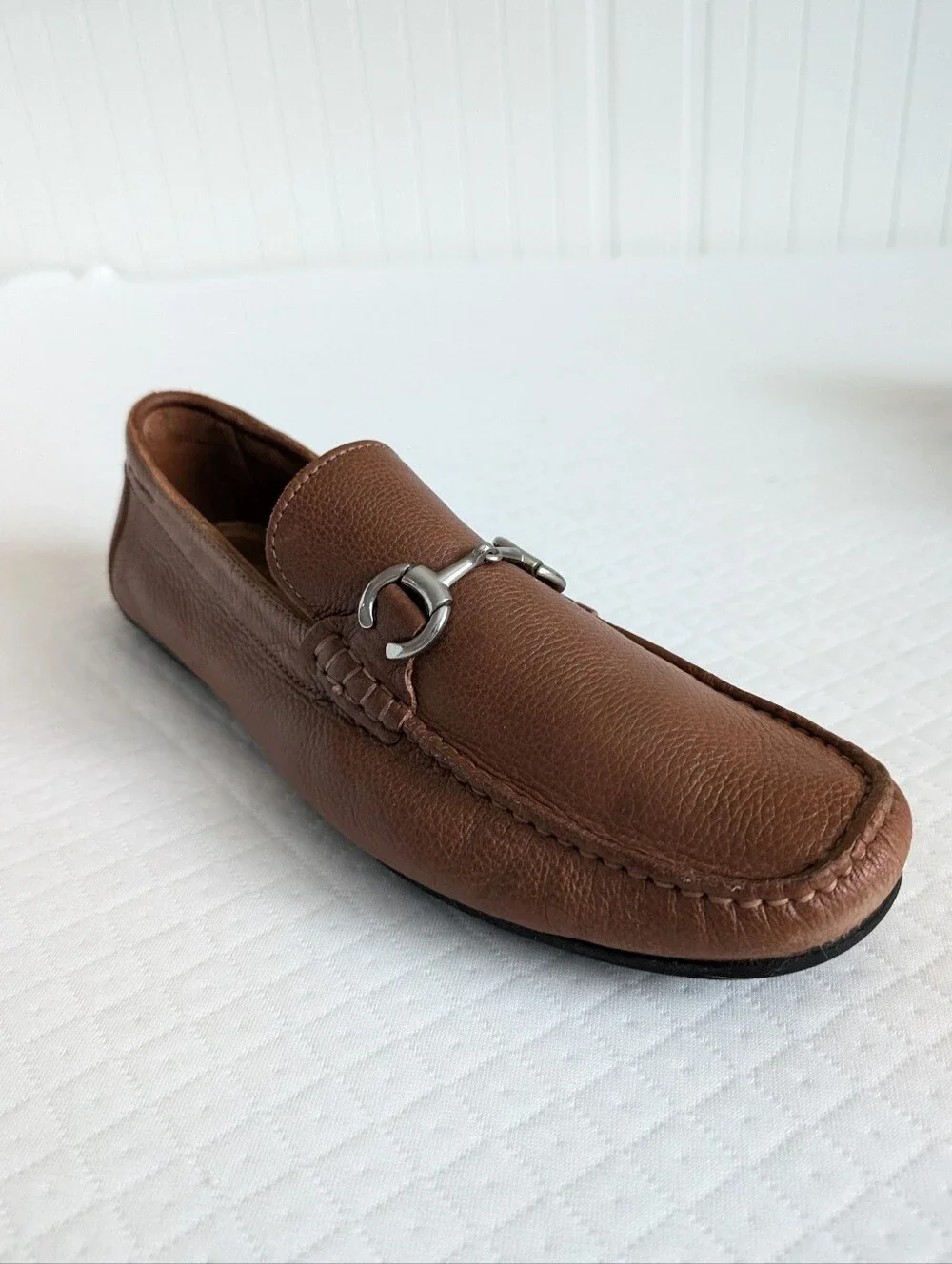 Marc Joseph Men's Chestnut Cognac Brown Leather Loafer Moccasin Buckle size 12